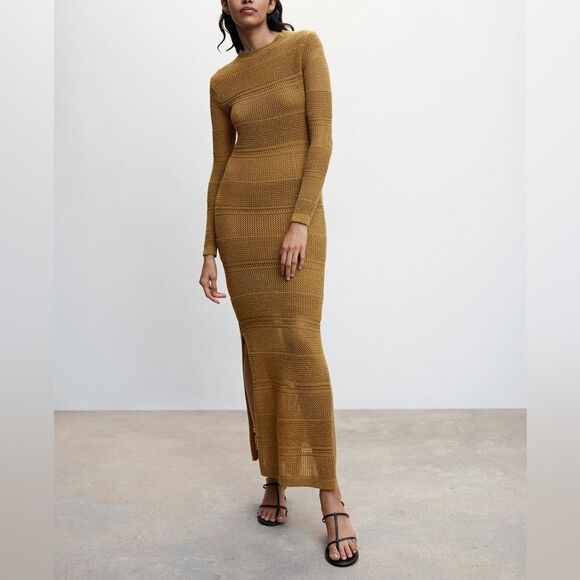 NEW Mango MNG knit long sleeve open back maxi dress women’s size medium - Picture 1 of 11